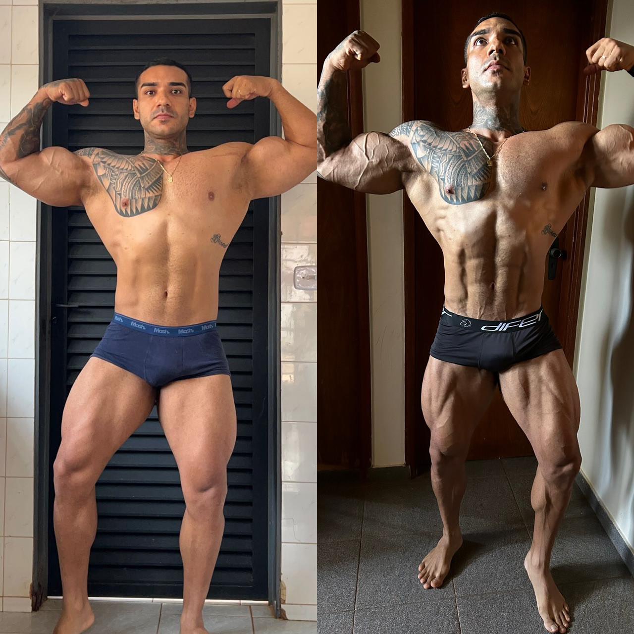 Transformação antes e depois, hipertrofia e definição